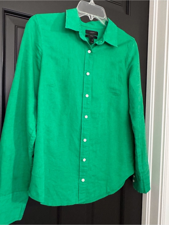 J. Crew Tops - J. Crew Perfect Green Button Down Linen Blend Shirt